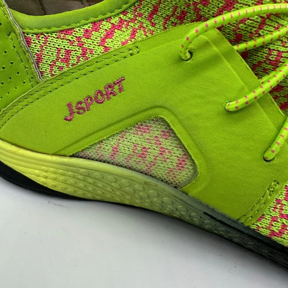 J Sport Carly Knit and Bungee Green and Pink High Top Womens Sneaker Size 9